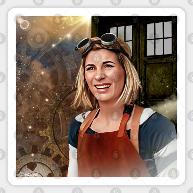 13th doctor/Steampunk time traveler Sticker by AlisiaArt